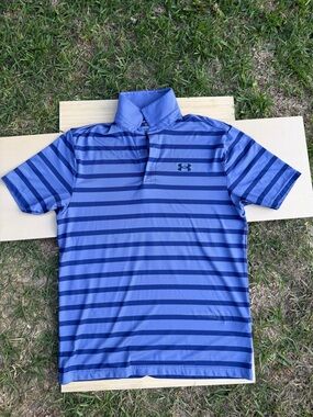 Under Armor Men’s Blue and Purple Striped Polo Shirt